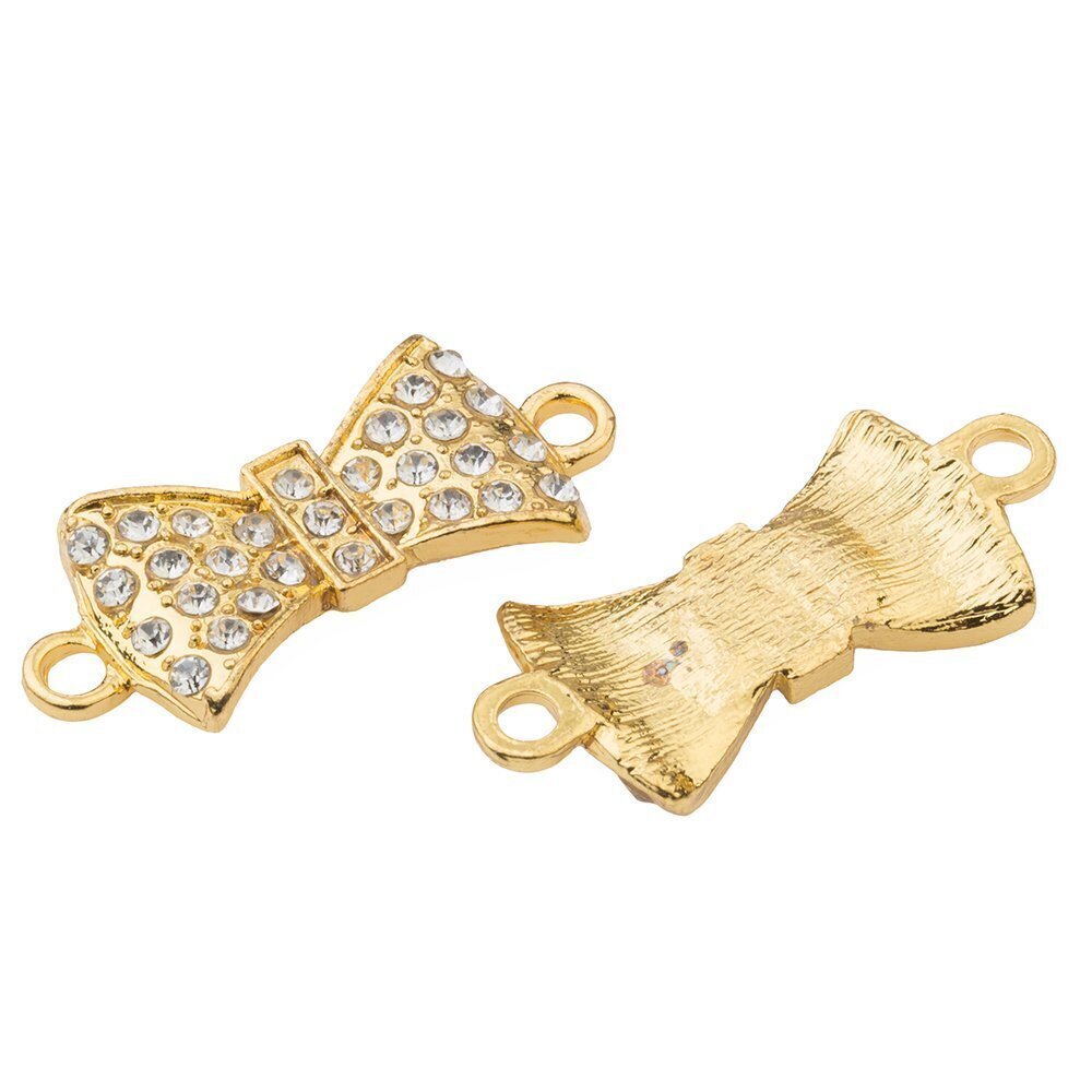 1172 30pcs Metal Bow-Knot Connector Beads Crystal Inlay DIY Jewelry Making